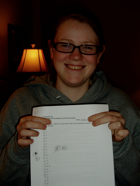 Chloe, psyched about her Psychology test grade! 